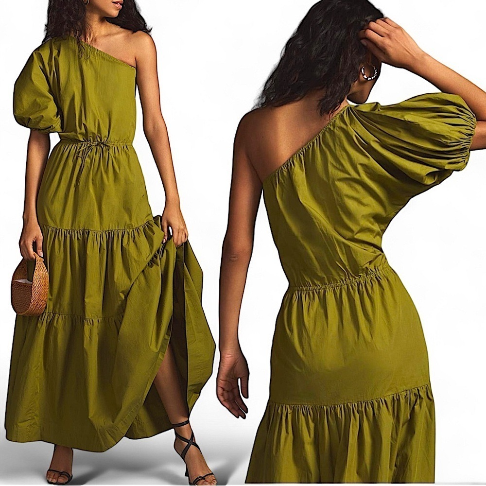 S/W/F Anthropologie Tiered One-Shoulder Midi Dress Petite Small NWT